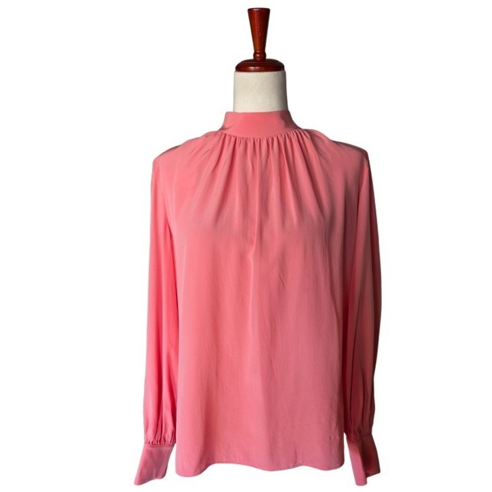 Akris Punto Flamingo Pink 100%‎ Mulberry Silk Mock Neck Blouse Size 8 NEW
